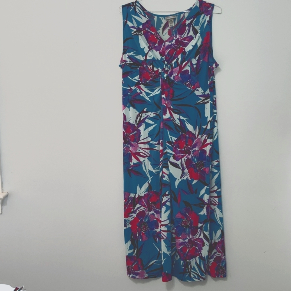 Catherines Maxi Dress Size 1X P Blue & Pink Floral Twist Tie Tropical Print